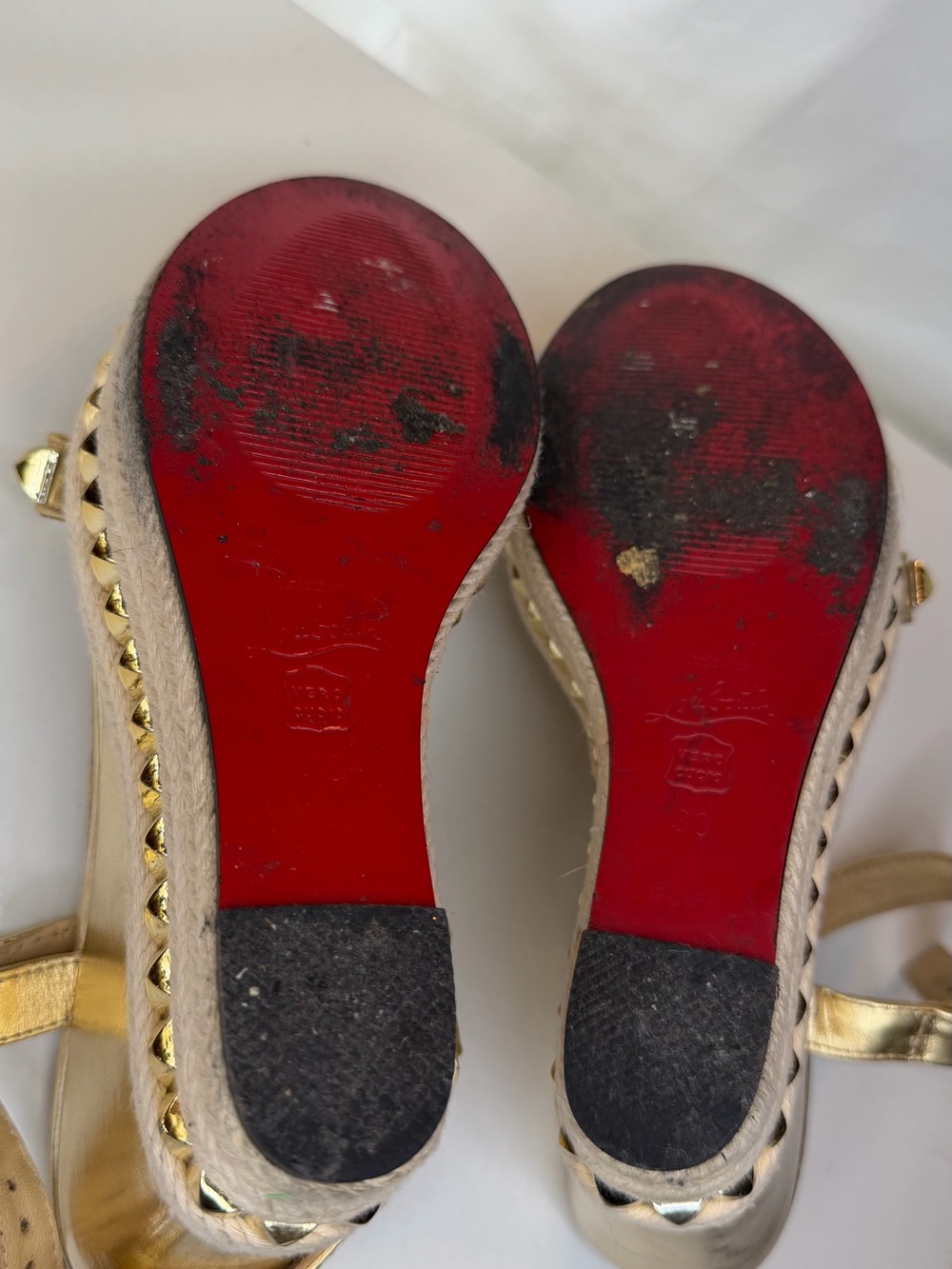 Christian Louboutin Gold Pyramid-Stud Ankle Strap Sandals - Picture 6 of 6